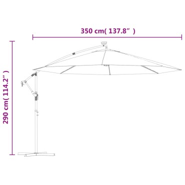 vidaXL Ομπρέλα Κρεμαστή Κήπου με LED Μαύρη 350 εκ.