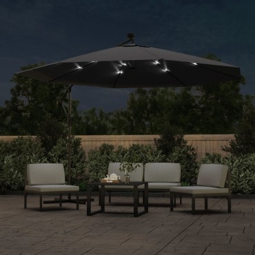 vidaXL Ομπρέλα Κρεμαστή Κήπου με LED Μαύρη 350 εκ.