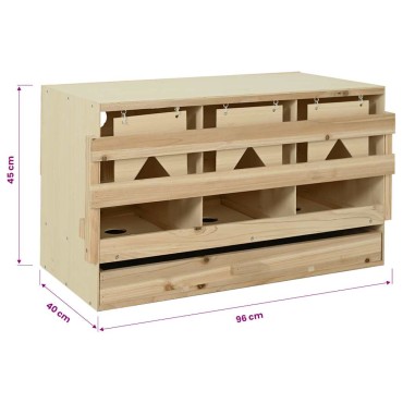 vidaXL Φωλιά για Κότες με 3 Θέσεις 96x40x45 εκ. από Μασίφ Ξύλο Πεύκου