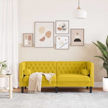 vidaXL Καναπές Chesterfield Διθέσιος με Στηρίγματα από Κίτρινο Βελούδο