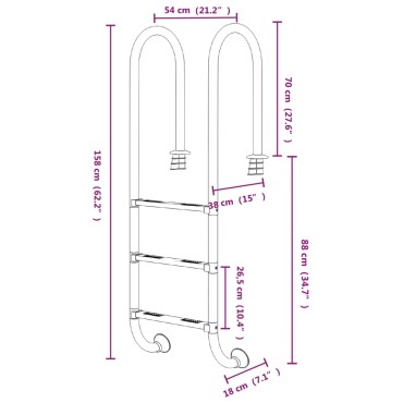 vidaXL Σκάλα Πισίνας 54 x 38 x 158 εκ. από Ανοξείδωτο Ατσάλι