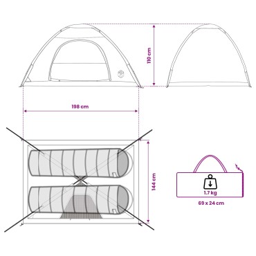 vidaXL Σκηνή Camping 2 ατόμων Λευκό Μαύρο Acier P/Taffeta