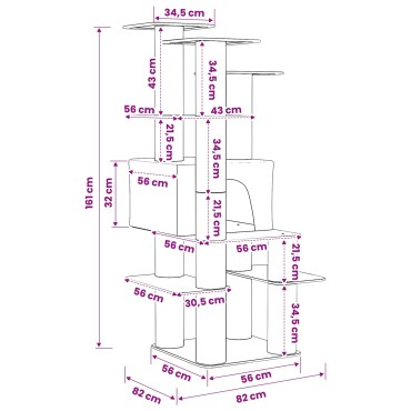 vidaXL Δέντρο γάτας με στύλους ξύρας Σκούρο Γκρι 161 cm