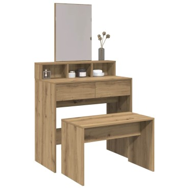 vidaXL Σκαμπό Μπουντουάρ Δρυς τεχνίτης 70x35x45cm Επεξ. Ξύλο 1 τεμ.