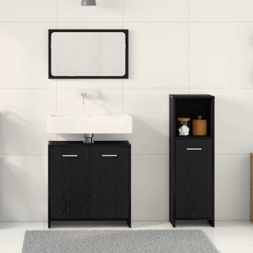 vidaXL Σετ Επίπλων Μπάνιου 3 τεμ. Μαύρη Οξυά 30x30x95cm