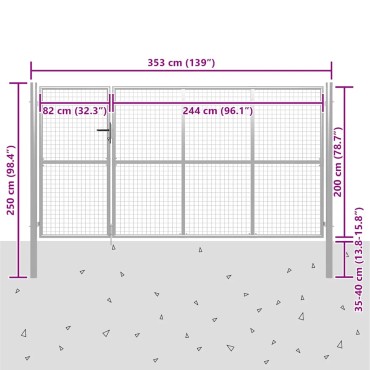 vidaXL Πόρτα Κήπου Ασημί 350x200 εκ. από Ατσάλι