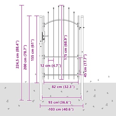 vidaXL Πύλη Κήπου με κλειδαριά Woerden Γκρι 175 x 100 εκ. Ατσάλι