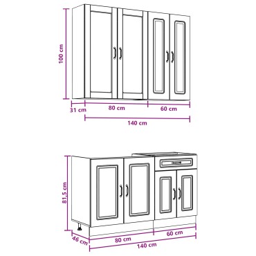 vidaXL Μονάδα κουζίνας KALMAR 4 τμχ. Καπνισμένο Ξύλο Δρυός
