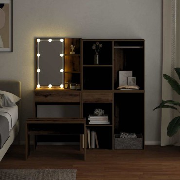 vidaXL Μπουντουάρ Σετ με LED Αρτισιανή δρυς από Επεξεργασμένο Ξύλο 60x40x140cm