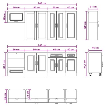 vidaXL Μονάδα κουζίνας KALMAR 8 τμχ. Γυαλιστερό Λευκό