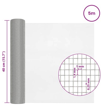 vidaXL Πλέγμα Οθόνης 40x500cm 18 mesh Ανοξείδωτο Ατσάλι 304 Ασημί