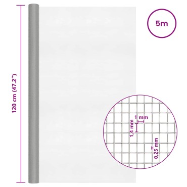 vidaXL Πλέγμα Οθόνης 120x500cm 18 mesh Ανοξείδωτο Ατσάλι 304 Ασημί