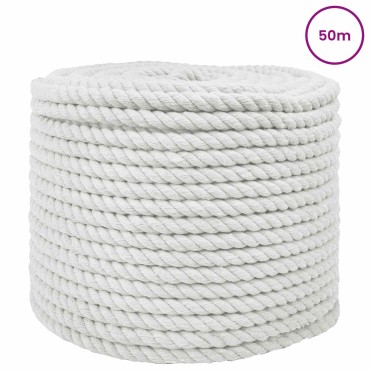 vidaXL Κωτόσχοινo 12 mm 50 m Λευκό 100% Βαμβάκι
