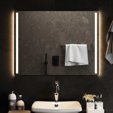 vidaXL Καθρέφτης μπάνιου LED Διαφανές 80 x 60 cm σκληρυμένο γυαλί