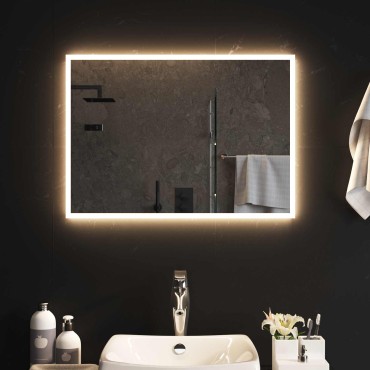 vidaXL Καθρέφτης μπάνιου LED Διαφανές 70 x 50 cm σκληρυμένο γυαλί