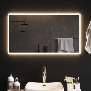 vidaXL Καθρέφτης μπάνιου LED Διαφανές 90 x 50 cm σκληρυμένο γυαλί