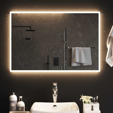 vidaXL Καθρέφτης μπάνιου LED Διαφανές 90 x 60 cm σκληρυμένο γυαλί