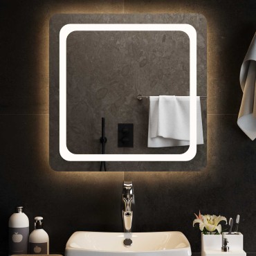 vidaXL Καθρέφτης μπάνιου LED Διαφανές 60 x 60 cm σκληρυμένο γυαλί