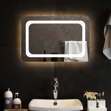 vidaXL Καθρέφτης μπάνιου LED Διαφανές 60 x 40 cm σκληρυμένο γυαλί