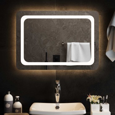 vidaXL Καθρέφτης μπάνιου LED Διαφανές 70 x 50 cm σκληρυμένο γυαλί