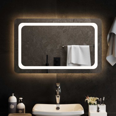 vidaXL Καθρέφτης μπάνιου LED Διαφανές 80 x 50 cm σκληρυμένο γυαλί