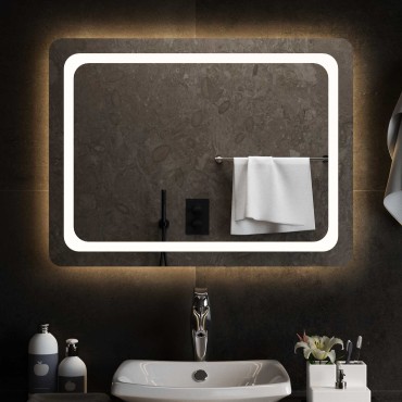 vidaXL Καθρέφτης μπάνιου LED Διαφανές 80 x 60 cm σκληρυμένο γυαλί