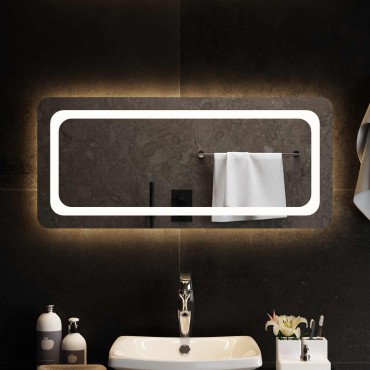vidaXL Καθρέφτης μπάνιου LED Διαφανές 90 x 40 cm σκληρυμένο γυαλί