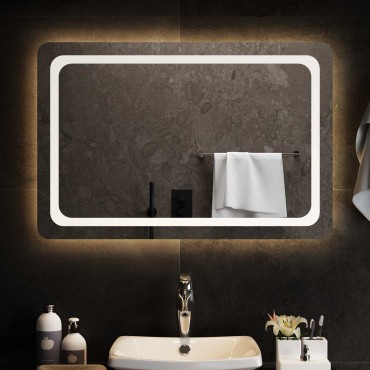 vidaXL Καθρέφτης μπάνιου LED Διαφανές 90 x 60 cm σκληρυμένο γυαλί