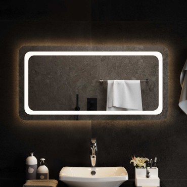 vidaXL Καθρέφτης μπάνιου LED Διαφανές 100 x 50 cm σκληρυμένο γυαλί