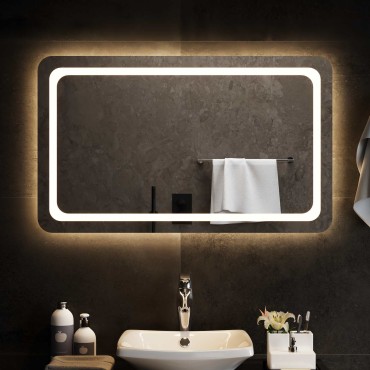 vidaXL Καθρέφτης μπάνιου LED Διαφανές 100 x 60 cm σκληρυμένο γυαλί