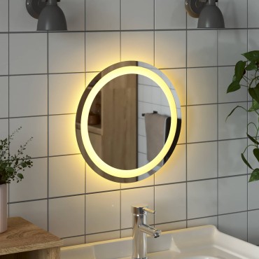 vidaXL Καθρέφτης μπάνιου LED Διαφανές Ø 40 cm σκληρυμένο γυαλί