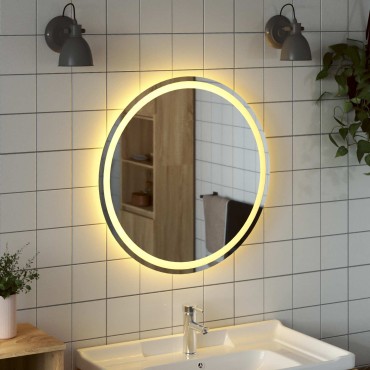 vidaXL Καθρέφτης μπάνιου LED Διαφανές Ø 70 cm σκληρυμένο γυαλί