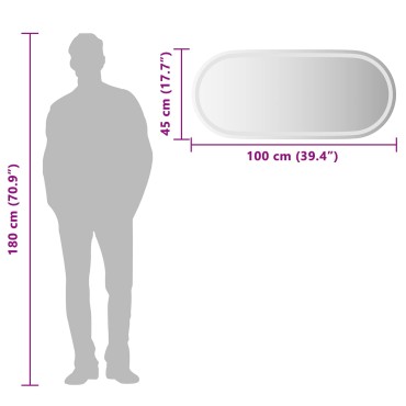 vidaXL Καθρέφτης μπάνιου LED Διαφανές 100 x 45 cm σκληρυμένο γυαλί