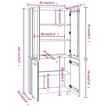 vidaXL Ντουλάπι HAMAR Λευκό από Μασίφ Ξύλο Πεύκου 85x35x180cm 1 τεμ.