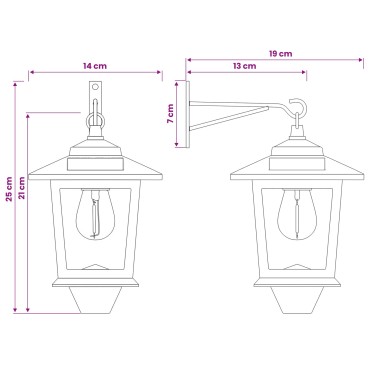 vidaXL Φωτιστικό Τοίχου with LED Bulb 2 τμχ. Μαύρο 19 x 14 x 25 εκ