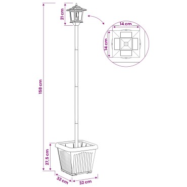 vidaXL Φωτιστικό Στήλης με Γλάστρα Μαύρο 32 x 32 x 158 εκ.
