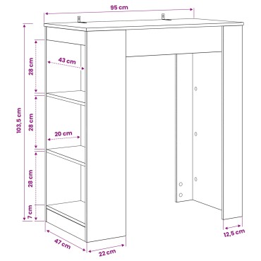 vidaXL Τραπέζι μπαρ 95x47x103,5cm Επεξεργασμένο Ξύλο Μαύρη Δρυς 1 τεμ.