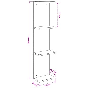vidaXL Ράφι Τοίχου Μαύρη Δρυς 25x15x100cm Επεξεργασμένο Ξύλο 1 τεμ.