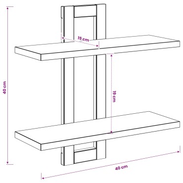 vidaXL Κρεμαστά ράφια Παλαιωμένο ξύλο 40x15x40 εκ