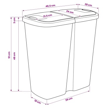 vidaXL Κάδος Αχρήστων Λευκό 48,5 x 28 x 51 εκ. PP