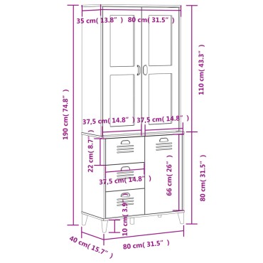vidaXL Ντουλάπι Ψηλό VIKEN Ανθρακί Γκρι 80x40x190cm Μασίφ Ξύλο Πεύκου 1 τεμ.