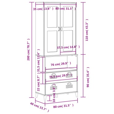 vidaXL Ντουλάπι Ψηλό VIKEN Ανθρακί Γκρι 80x40x200cm Μασίφ Ξύλο Πεύκου 1 τεμ.