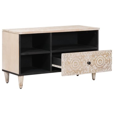 vidaXL Ντουλάπι TV με ράφι Λευκό 80x33,5x46cm Στερεό ξύλο μάνγκο 1 τεμ.