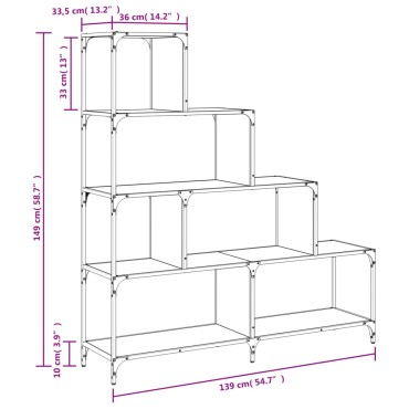 vidaXL Βιβλιοθήκη Σκάλα 4 Ράφια Sonoma Δρυς 139x33,5x149cm Επεξ. Ξύλο 1 τεμ.