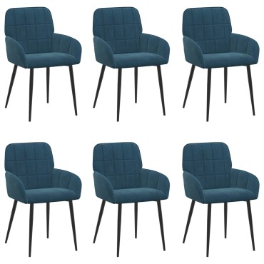 vidaXL Καρέκλες φαγητού 6 τεμ. Βελούδο Μπλε 57x50x85cm