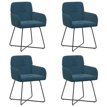 vidaXL Καρέκλες φαγητού 4 τεμ. Βελούδο Μπλε 59x56,5x86cm