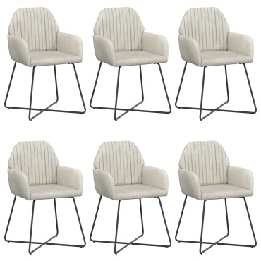 vidaXL Καρέκλες φαγητού 6 τεμ. Βελούδο Κρεμ 55x50x84cm