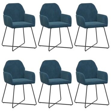 vidaXL Καρέκλες φαγητού 6 τεμ. Βελούδο Μπλε 55x50x84cm
