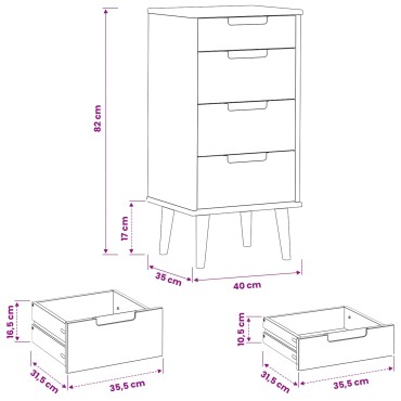 vidaXL Κουτί με συρτάρια MOLDE Καραμέλα 40x35x82cm