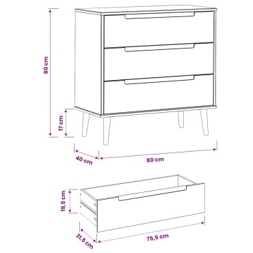 vidaXL Κουτί με συρτάρια MOLDE Καραμέλα 80x40x80cm